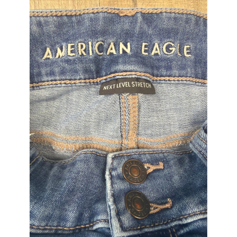 American Eagle Super Hi-Rise Flare Jeans Next Level Stretch Blue Denim Size 0 - Picture 6 of 8